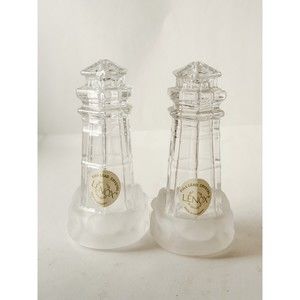 LENOX Lead Crystal Lighthouse Salt And Pepper Shakers Clear Glass Germany NIB